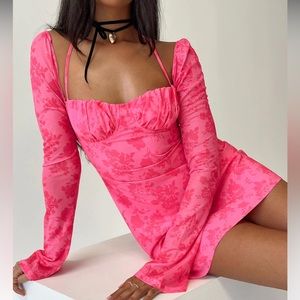 Dyer Sheer Sleeve Mini Dress Pink Floral